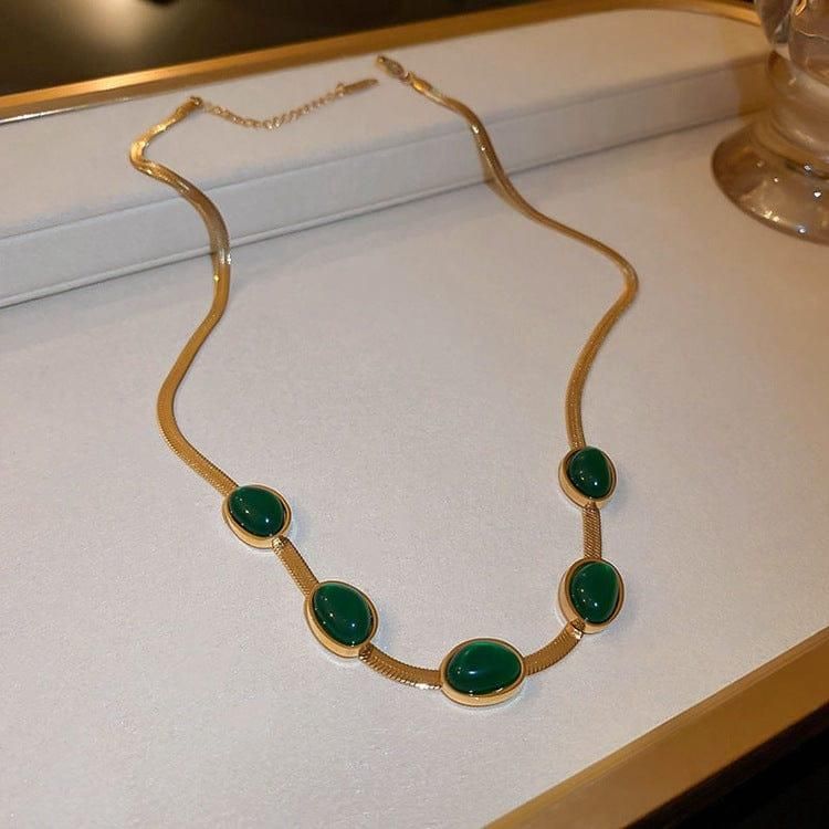 Oval Green Crystal Pendant Necklace Set With Bracelet by 67e4ai-0z